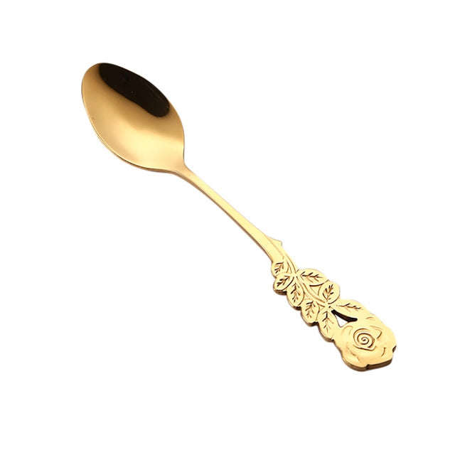 Small Mini Stainless Steel Rose Flower Coffee Spoon Strring Spoon Teaspoon Tea Spoon Dessert Spoo...