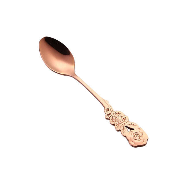 Small Mini Stainless Steel Rose Flower Coffee Spoon Strring Spoon Teaspoon Tea Spoon Dessert Spoo...