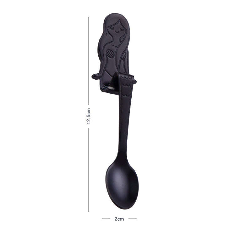 Creative Coffee Spoon Mermaid Shape Handle Spoons Flatware Drinking Tools, Color:Black