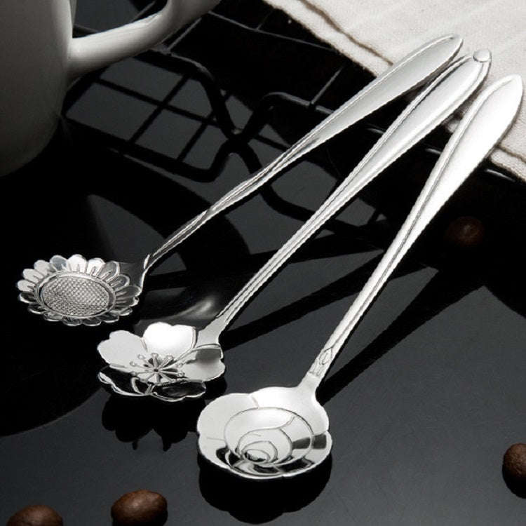 3 PCS Stainless Steel Household Creative Flower Spoon Coffee Stirring Spoon, Style:Sun Flower Spoon