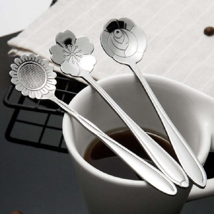 3 PCS Stainless Steel Household Creative Flower Spoon Coffee Stirring Spoon, Style:Sun Flower Spoon