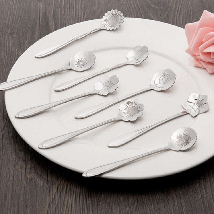 3 PCS Stainless Steel Household Creative Flower Spoon Coffee Stirring Spoon, Style:Sunflower Spoon