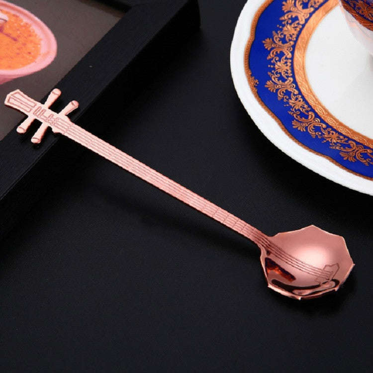 Stainless Steel Coffee Mixing Spoon Creative Musical Instrument Shape Spoon, Style:Octagonal, Col...
