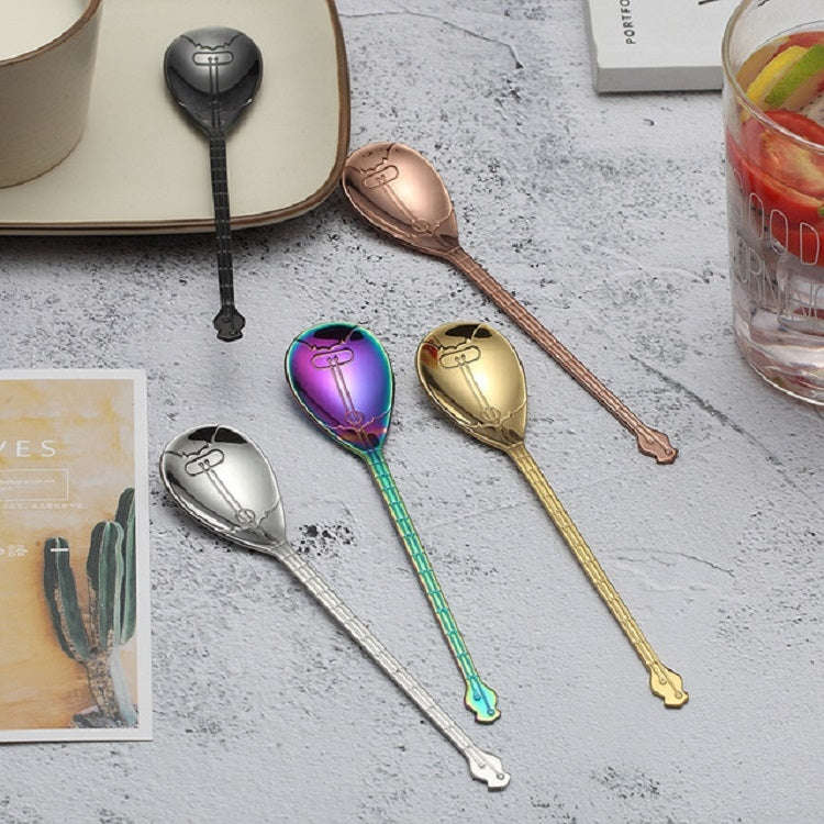 Stainless Steel Coffee Mixing Spoon Creative Musical Instrument Shape Spoon, Style:Octagonal, Col...