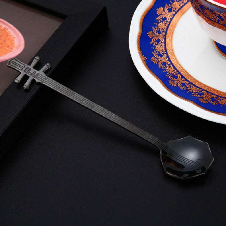 Stainless Steel Coffee Mixing Spoon Creative Musical Instrument Shape Spoon, Style:Octagonal, Col...