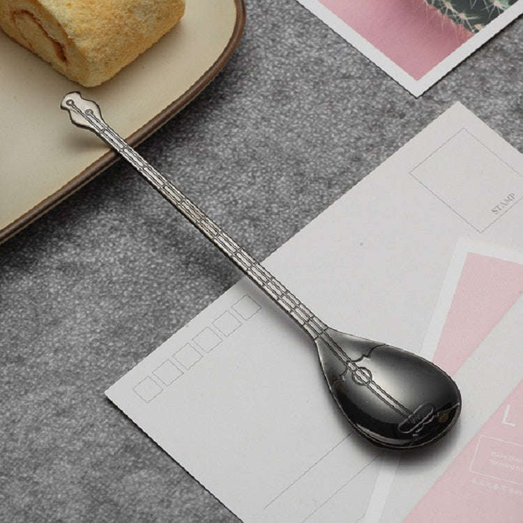 Stainless Steel Coffee Mixing Spoon Creative Musical Instrument Shape Spoon, Style:Lute, Color:Ti...