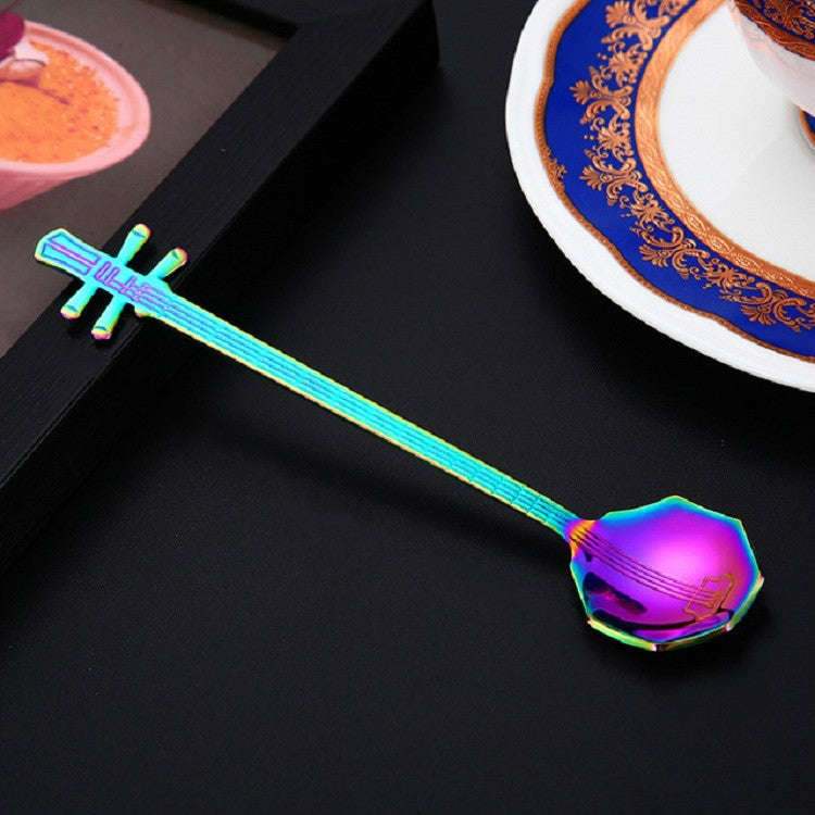 Stainless Steel Coffee Mixing Spoon Creative Musical Instrument Shape Spoon, Style:Octagonal, Col...