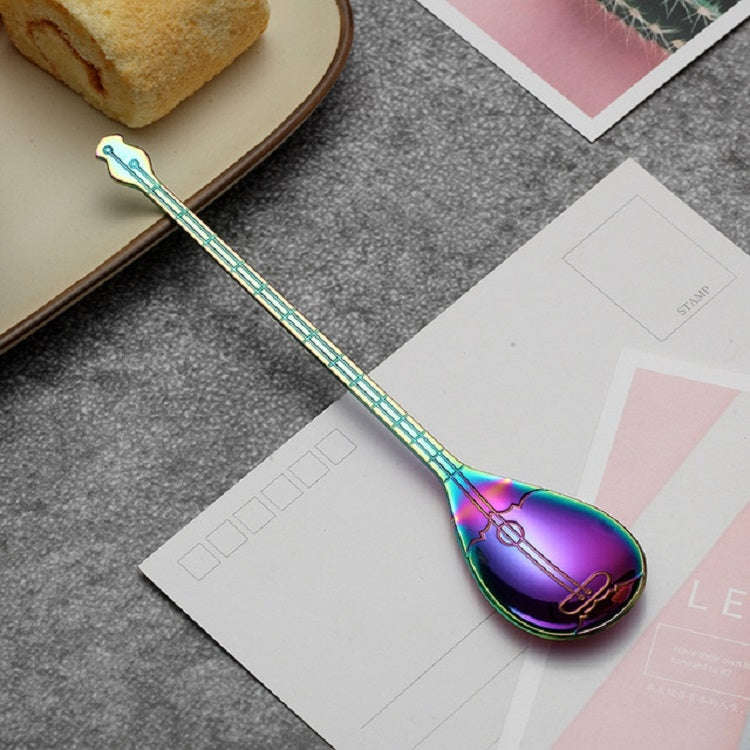 Stainless Steel Coffee Mixing Spoon Creative Musical Instrument Shape Spoon, Style:Lute, Color:Co...