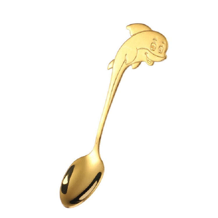 2 PCS Stainless Steel Dolphin Shape Cartoon Coffee Stirring Spoon Ice Cream Spoon Child Feeding S...