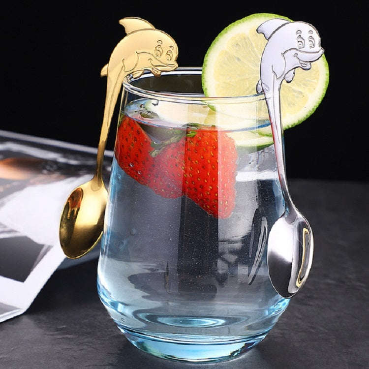 2 PCS Stainless Steel Dolphin Shape Cartoon Coffee Stirring Spoon Ice Cream Spoon Child Feeding S...
