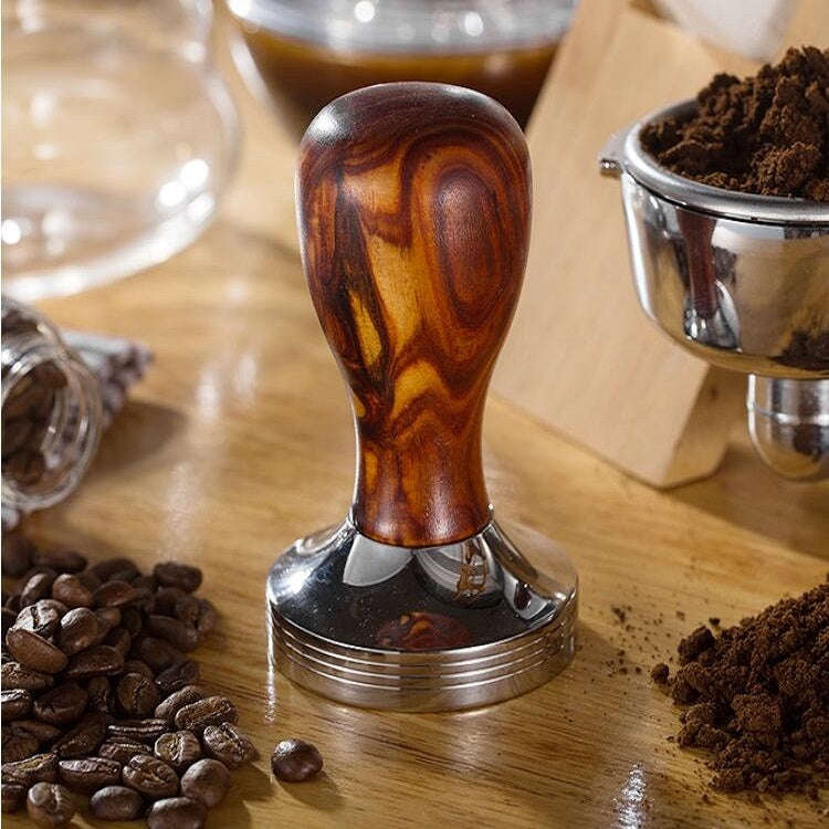 Stainless Steel Solid Wood Handle Integrated Coffee Powder, Specification:57.5mm, Color:Red Sanda...