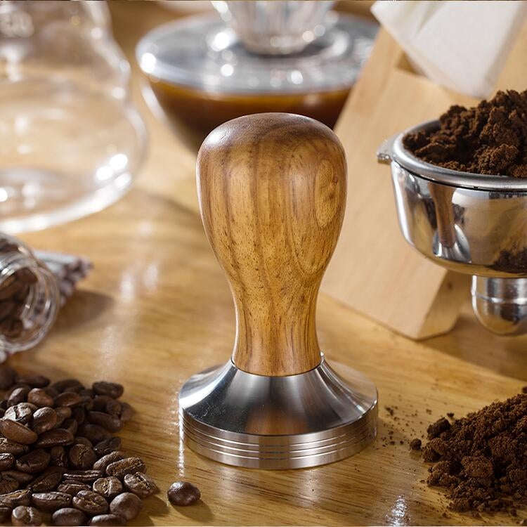 Stainless Steel Solid Wood Handle Integrated Coffee Powder, Specification:57.5mm, Color:Rosewood ...