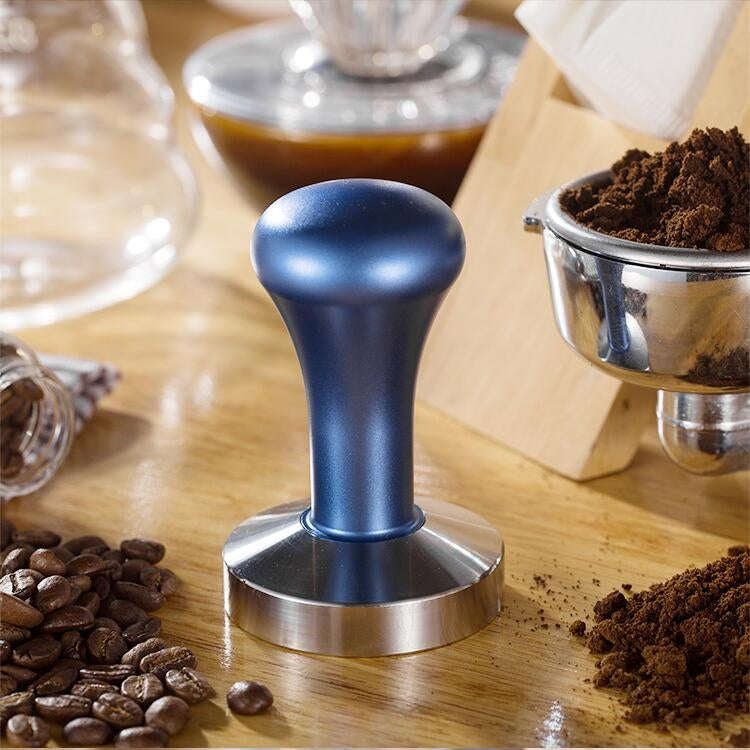 Stainless Steel Solid Wood Handle Integrated Coffee Powder, Specification:57.5mm, Color:Stainless...