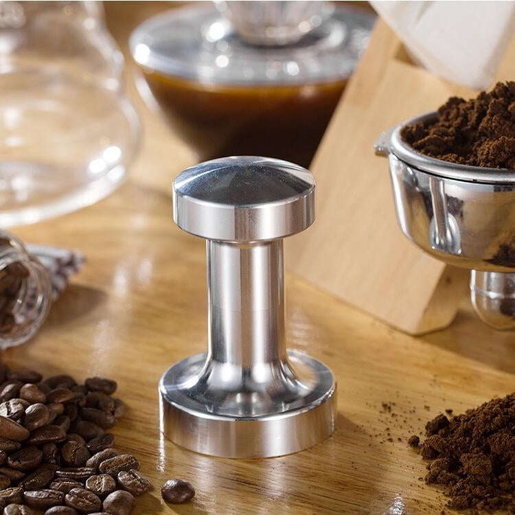 Stainless Steel Solid Wood Handle Integrated Coffee Powder, Specification:58mm, Color:Aluminum In...
