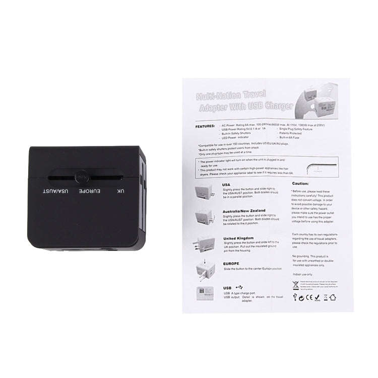 5V 2.1A Dual USB Power Socket Charger Adapter, UK / EU / US / AU Plug(Black)