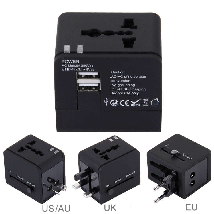 5V 2.1A Dual USB Power Socket Charger Adapter, UK / EU / US / AU Plug(Black)