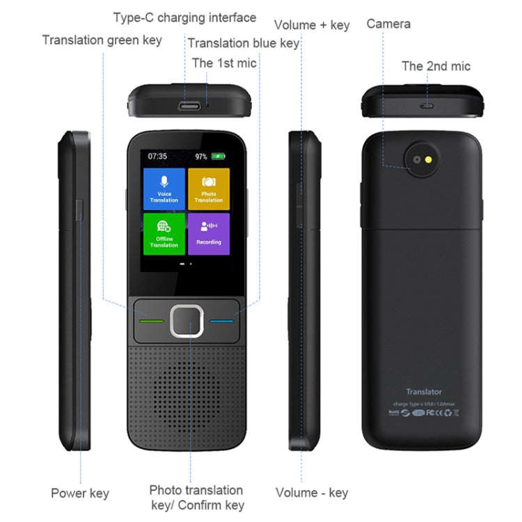 T10 Portable WIFI Smart Voice Translator Smart Business Travel Real Time AI Translator Translatio...