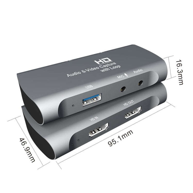 Z27 HDM Female + Mic to HDM Female USB 2.0 Video Audio Capture Box(Dark Gray)