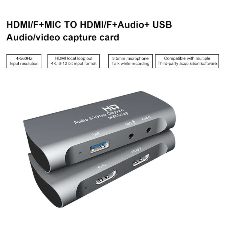 Z27 HDM Female + Mic to HDM Female USB 2.0 Video Audio Capture Box(Dark Gray)