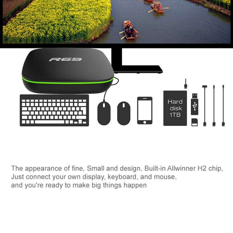 R69 1080P HD Smart TV BOX Android 4.4 Media Player with Remote Control, Quad Core Allwinner H3, R...
