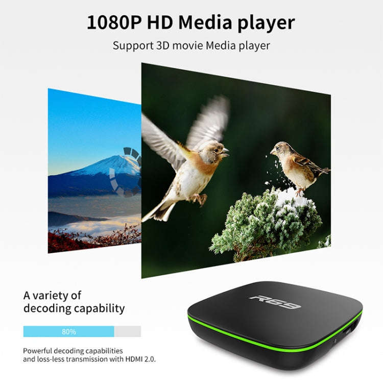 R69 1080P HD Smart TV BOX Android 4.4 Media Player with Remote Control, Quad Core Allwinner H3, R...