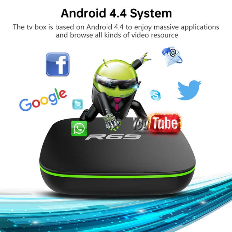 R69 1080P HD Smart TV BOX Android 4.4 Media Player with Remote Control, Quad Core Allwinner H3, R...