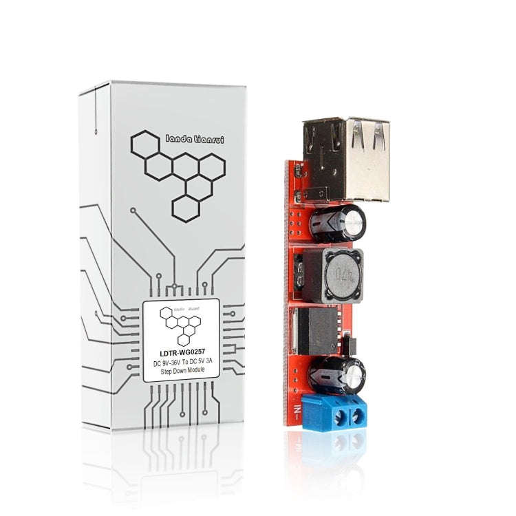 LDTR-WG0257 Dual USB 9V/12V/24V/36V to 5V Converter DC-DC 3A Step Down Power Module (Red)