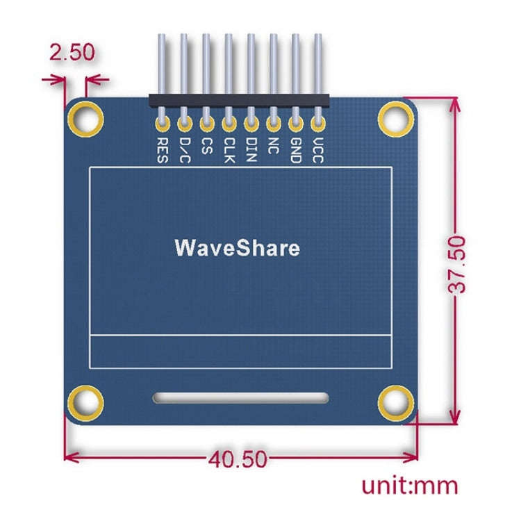 Waveshare 1.3 inch 128*64 OLED, SPI/I2C interfaces, Straight Vertical Pinheader