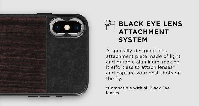 BLACK EYE Iphone X Photo Case With Black Eye Lens Attachment System + Wrist Strap