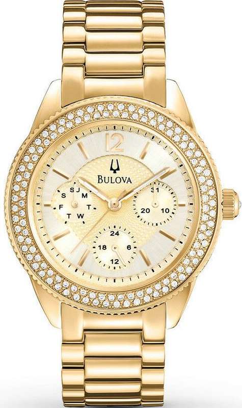 Authentic BULOVA Crystal Accented Multifunction Ladies Watch