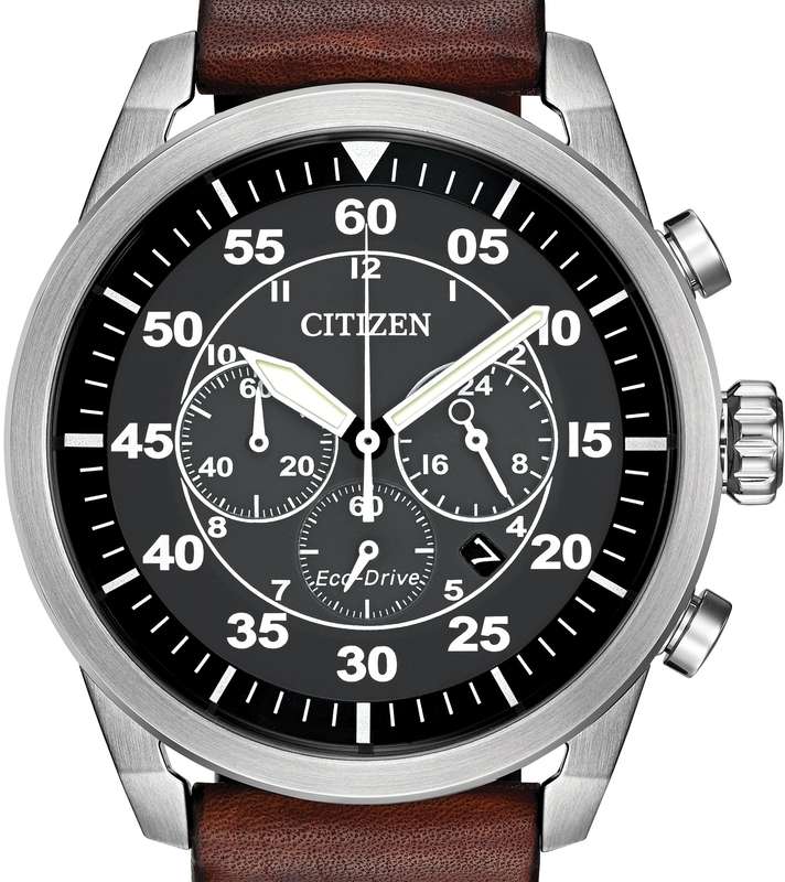 Authentic CITIZEN Eco-Drive Avion Brown Leather Chronograph Mens Watch