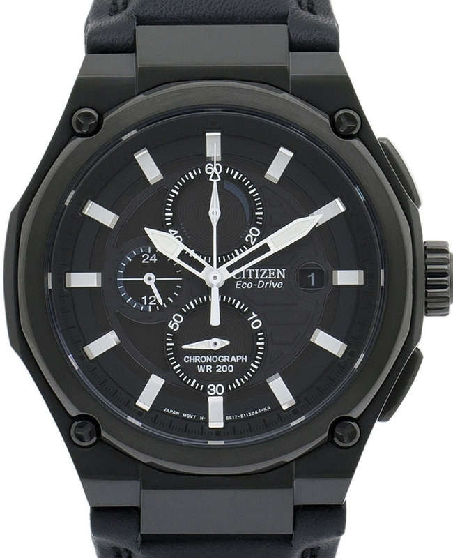 Authentic CITIZEN Eco-Drive Black Chronograph Mens Watch