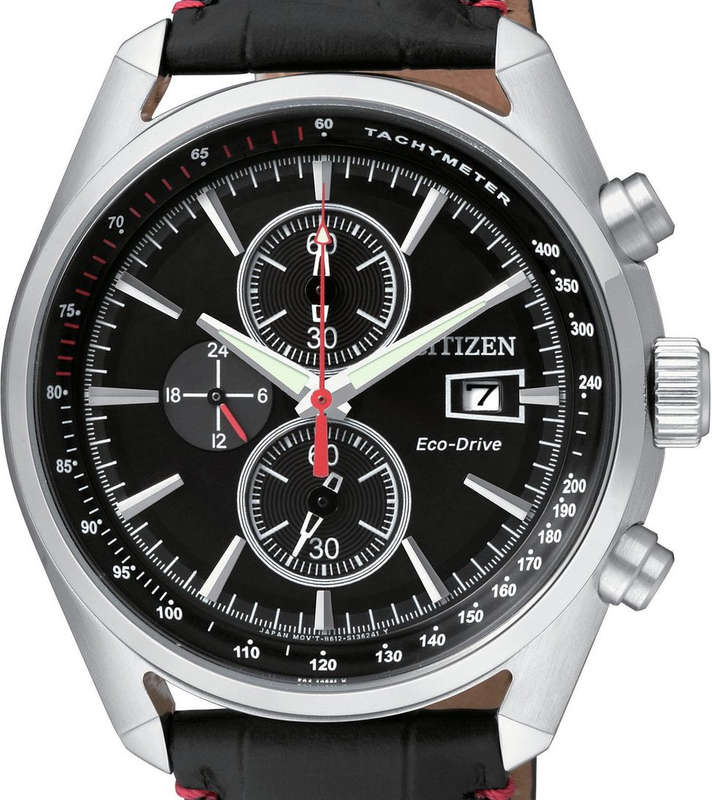 Authentic CITIZEN Eco-Drive Black Leather Chronograph Mens Watch