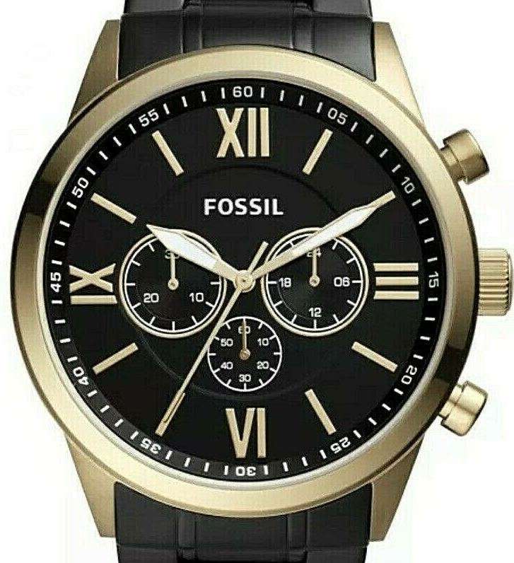 Authentic FOSSIL Flynn Black Stainless Steel Chronograph Mens Watch