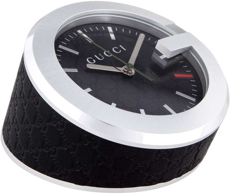 Authentic GUCCI Swiss Made Designer Aluminium & Leather Desk Clock