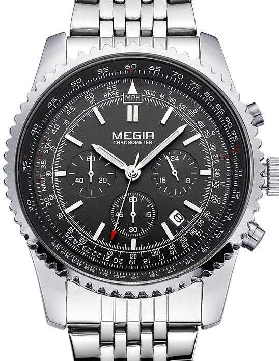 MEGIR Stainless Steel Pilot Chronograph Mens Watch