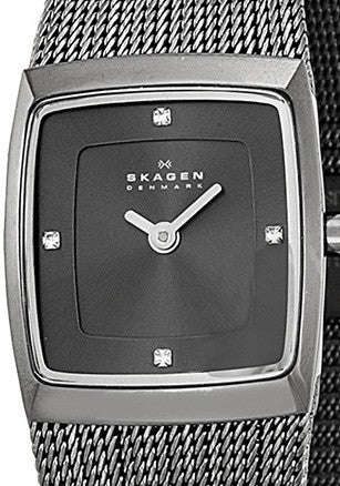 Authentic SKAGEN Denmark Crystal Accented Gunmetal Mesh Band Ladies Watch