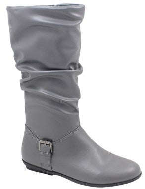 TATAZI Ruched Faux Leather Mid-Calf Ladies Boot - Black or Grey