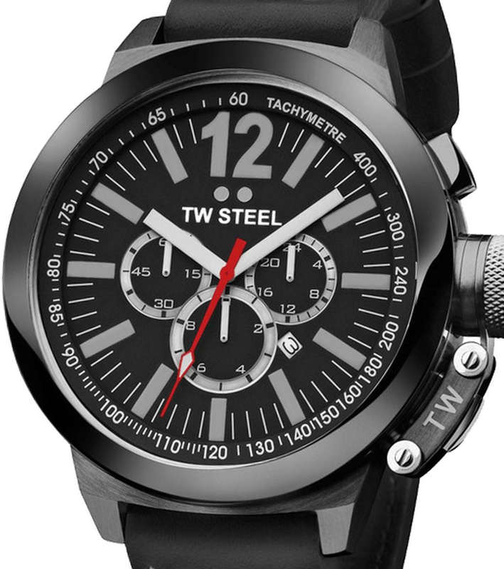 Authentic TW STEEL CEO Canteen Black Leather Chronograph Oversized Mens Watch