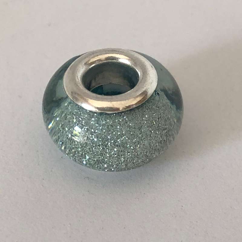 Murano-type Bead Fit Pandora: Clear Silver Glitter