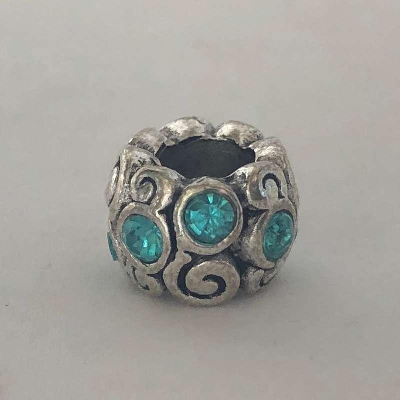 Bead Fit Pandora: Light Blue Diamante Gemstones & 'Silver' Swirl Design