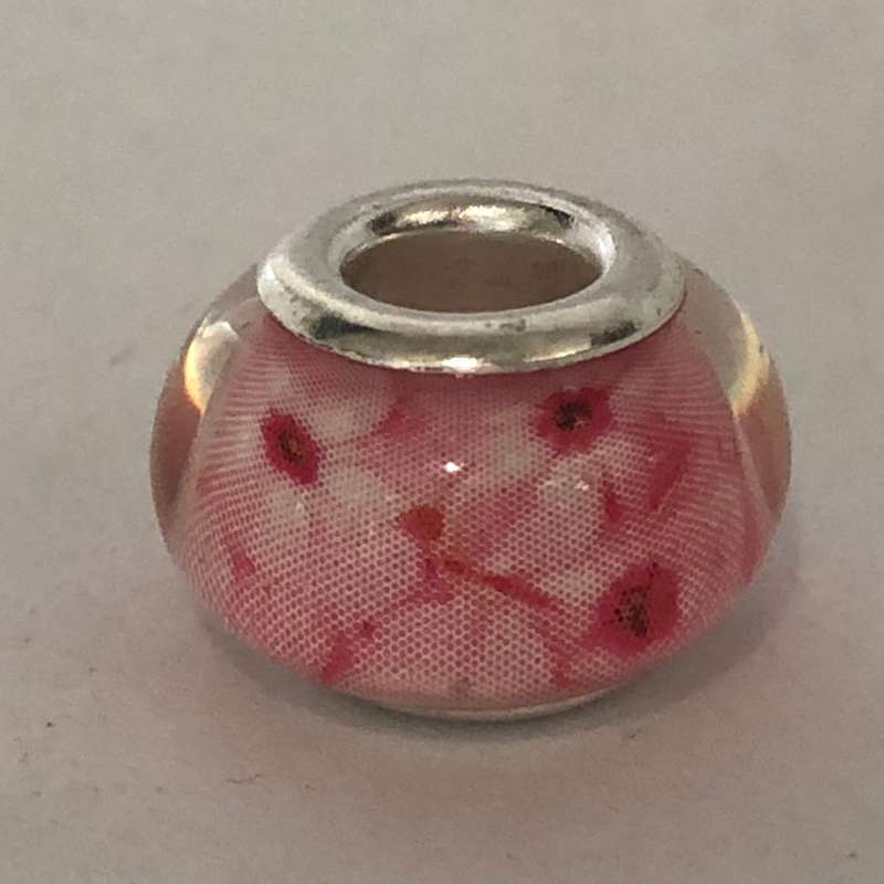 Murano-type Glass Bead Fit Pandora: Pink & White Abstract Design