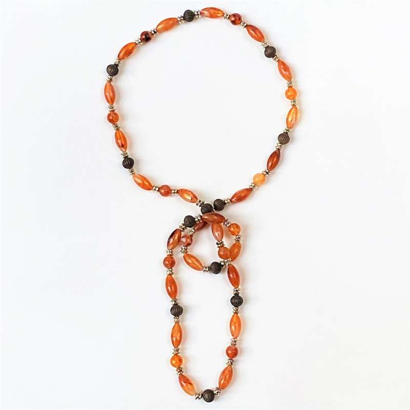 Resin, Glass, Stone, and White Metal Bead Fashion Necklace