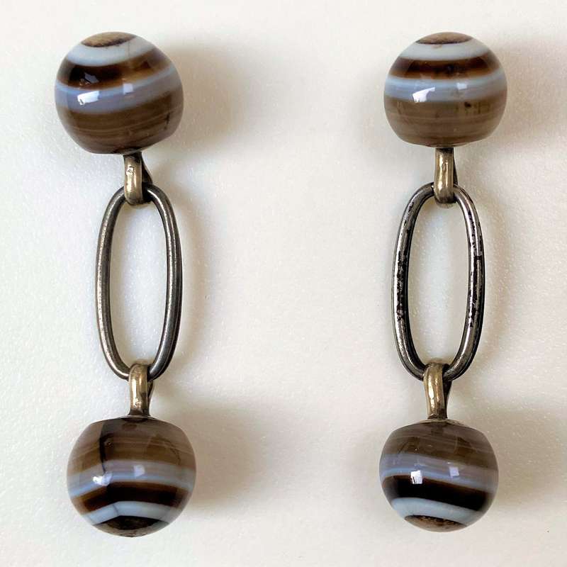 Vintage White Metal and Simulated Agate Cufflinks