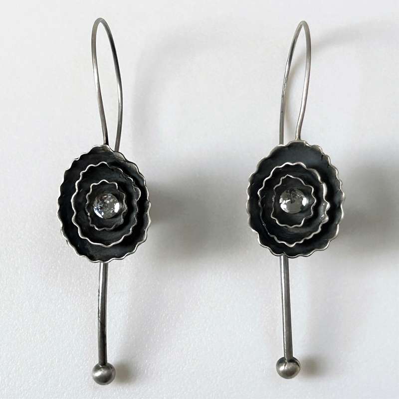 Oxidised Silver and Swarovski Earrings by Kaznowska, Poland