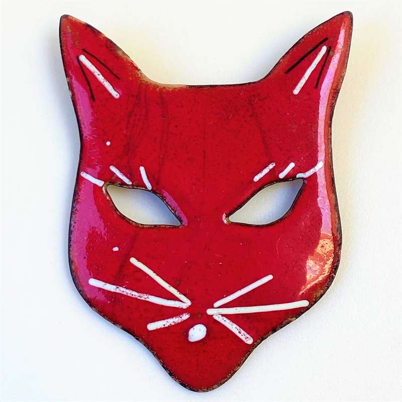 Large Vintage Enamel Cat Head Brooch