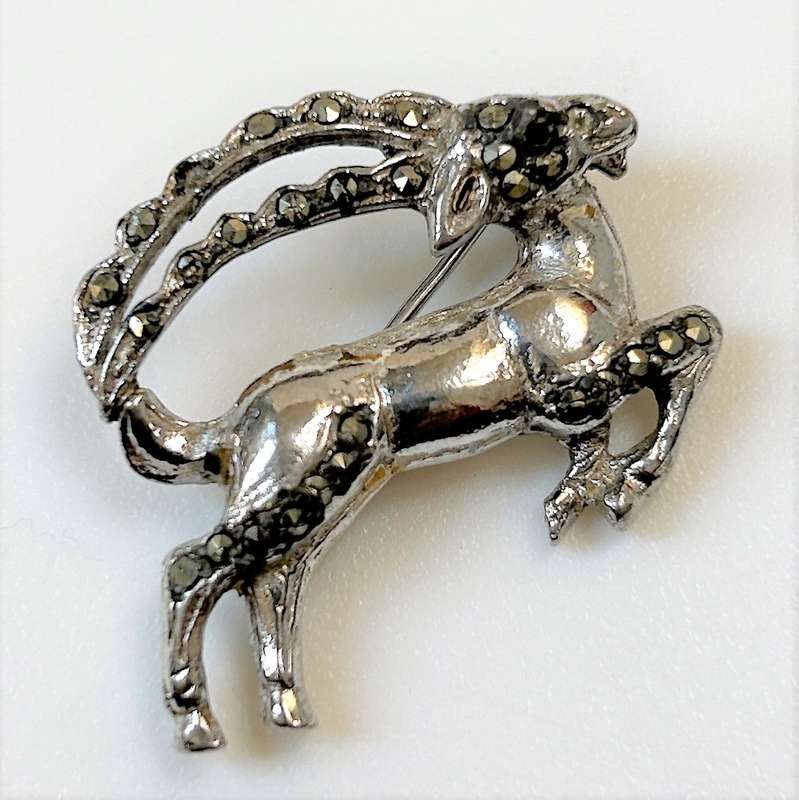 Sterling Silver and Marcasite Antelope Brooch