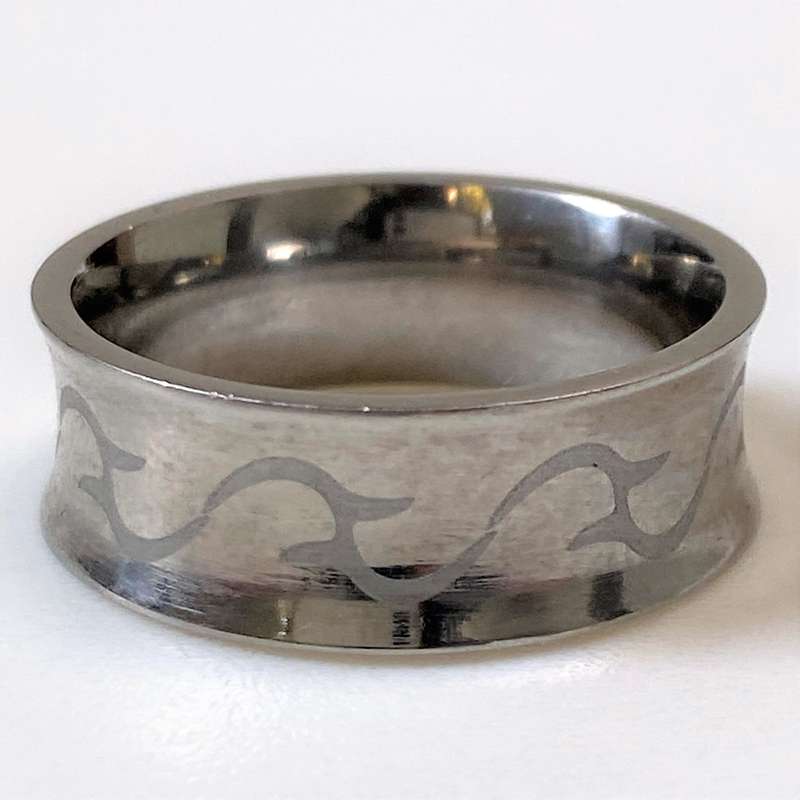Stainless Steel Mens Ring with Etched Design