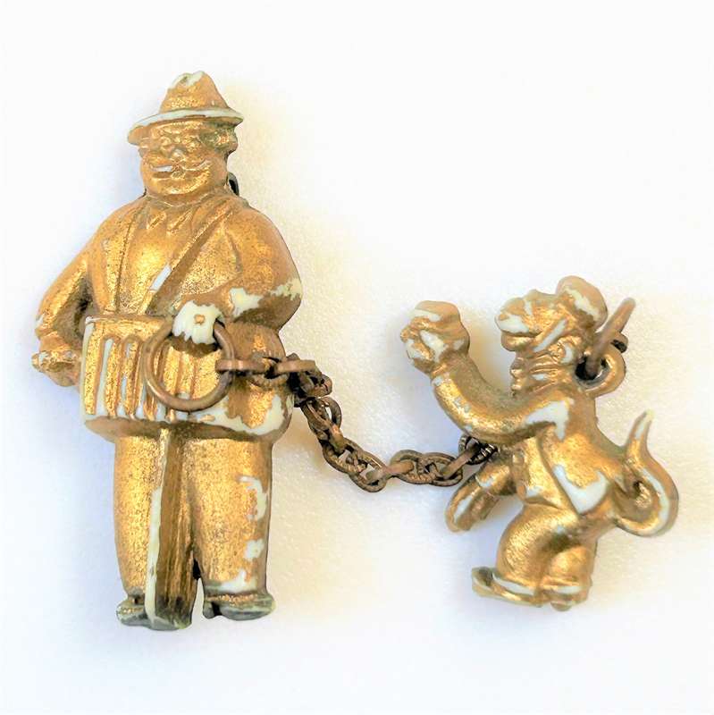 Vintage Novelty Brooch of Man with Monkey