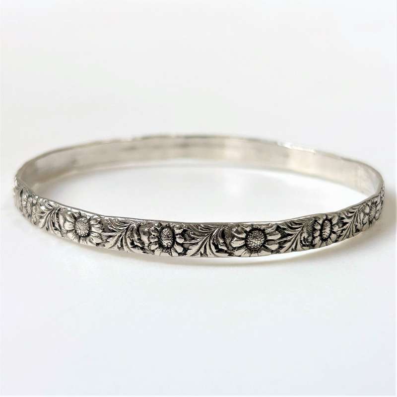 Vintage Sterling Silver Sunflower Bangle Bracelet